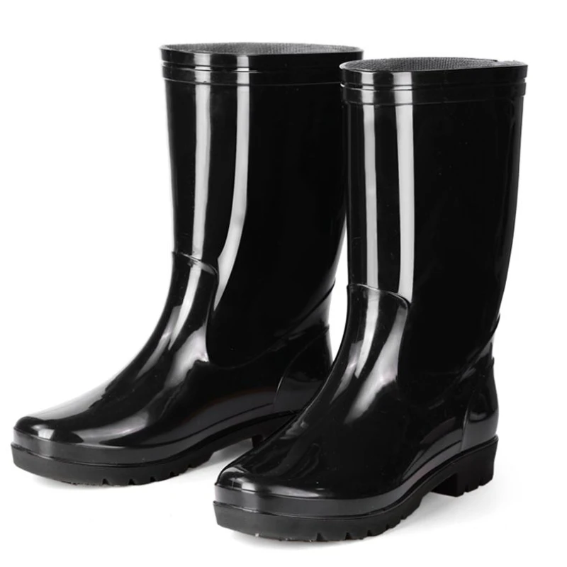 Black Long Waterproof Farming Man Shoes Warm Fleece-lined Chef Kitchen 2025 Comfortable Non-slip Adult Cheap Rain Boots for Men