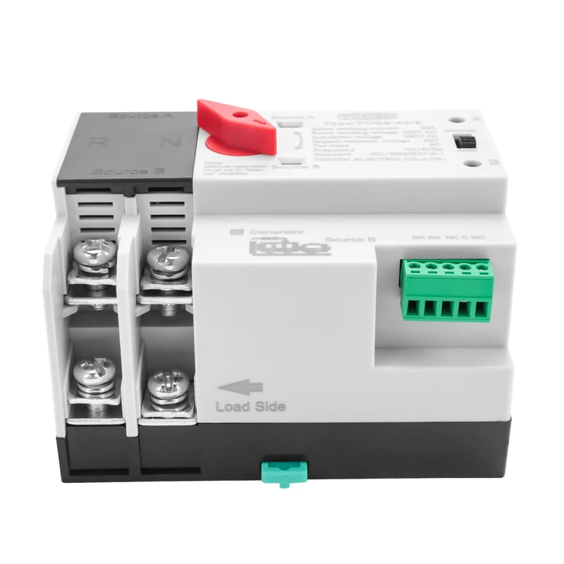 TOMZN Din Rail 2P ATS Dual Power Automatic Transfer Switch Electrical Selector Switches Uninterrupted Power