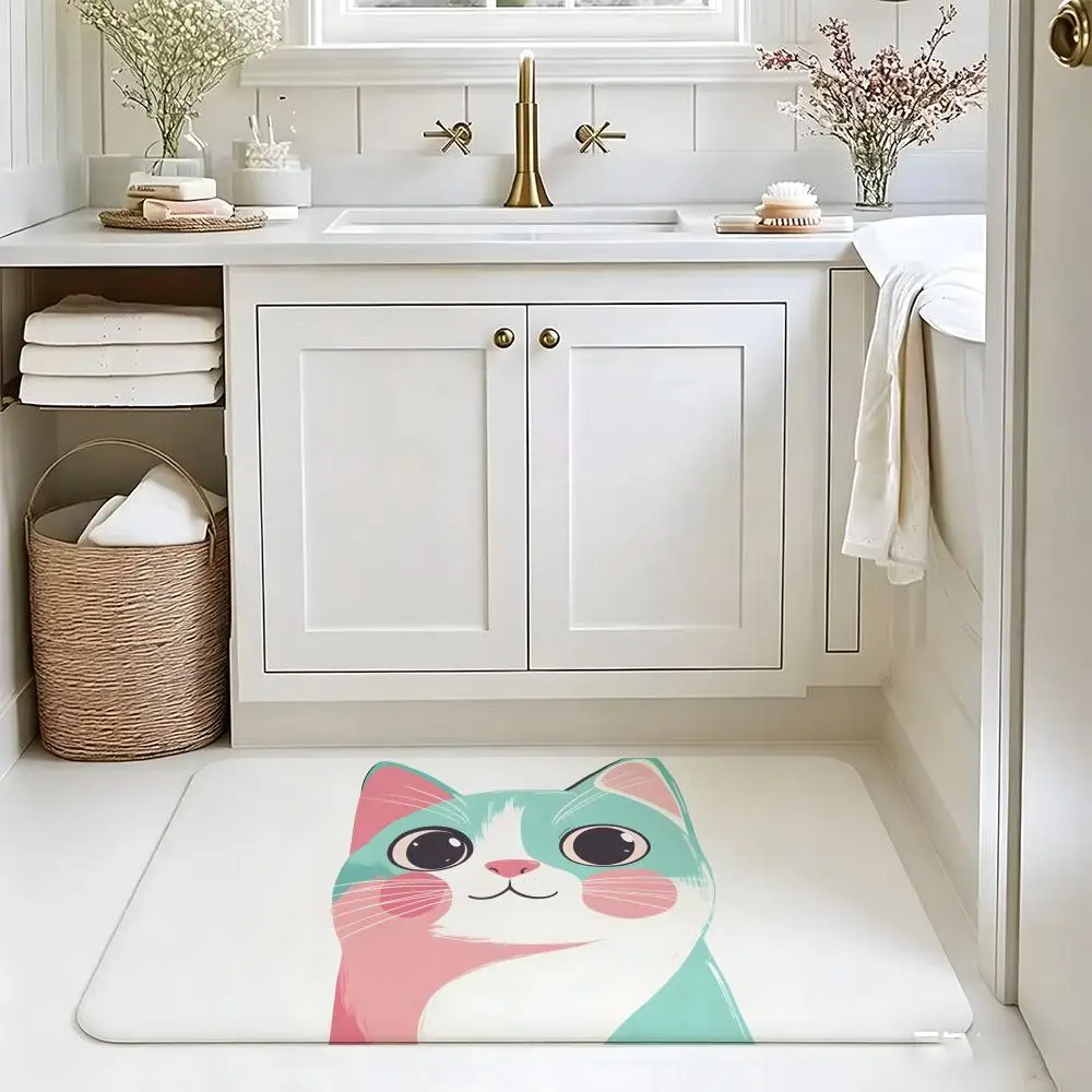 Cute Cartoon Cat Face Floor Mat carpet diatom mud bathroom quick-drying absorbent floor mat household bathroom