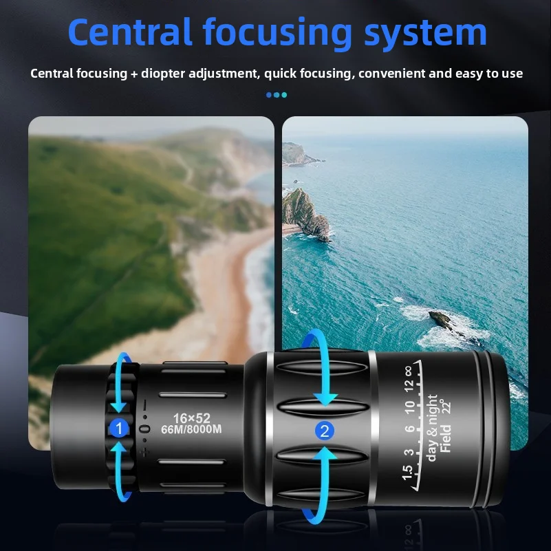 Monocular telescope, high-power 16x52 telescope manufacturer, low-light night vision telescope for concerts and mobile phone