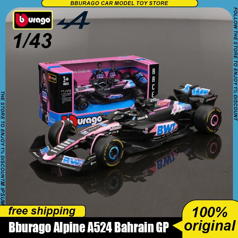 In Stock 2024 Bburago F1 1:43 Bwt Alpine A524 Bahrain Gp Alloy Miniature Diecast Model Japanese Gp F1 Car Model Custom Toy Gift