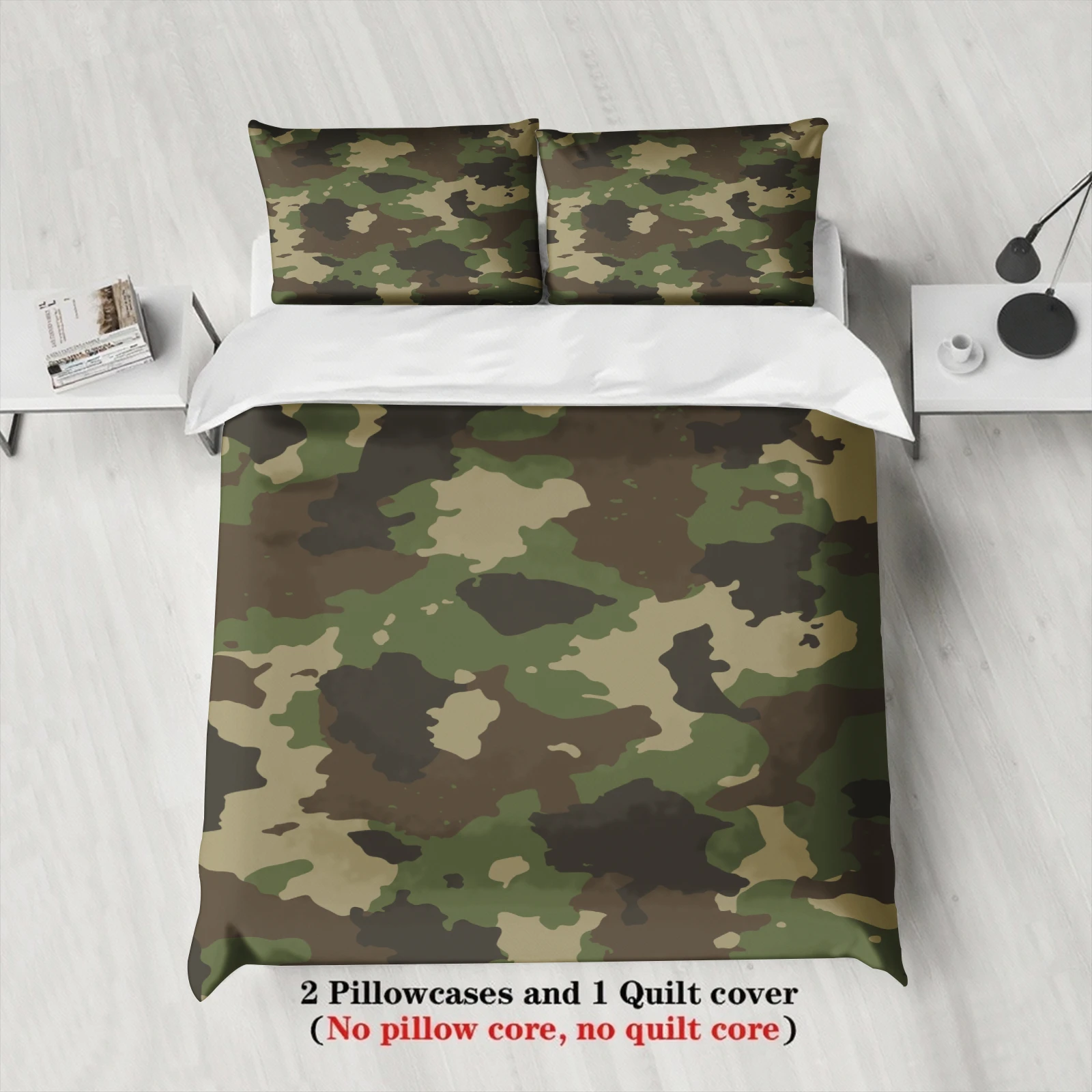 Woodland Camo Duvet Cover Set Green Brown Camouflage Bedding Set For Teens Guys Bedroom Twin Queen King Size With Pillowcases