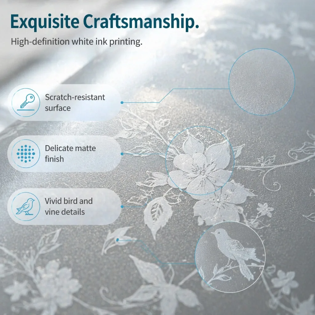 Self Adhesive Floral Bird Scroll Frosted Window Film, Vintage Flower Vine Sparrow Privacy Glass Sticker Anti UV Opaque