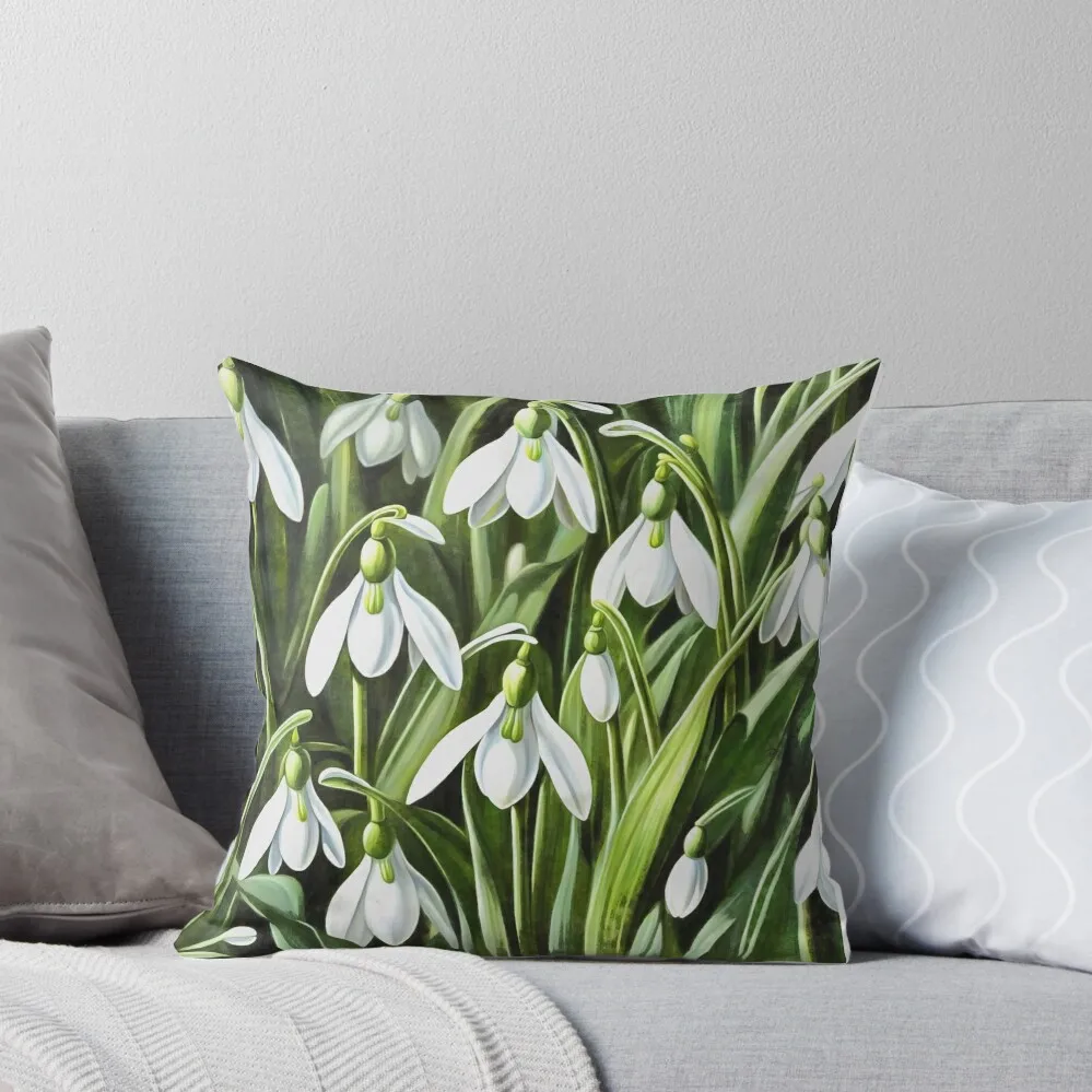 Winter White Snowdrops Throw Pillow Decorative pillow case pillow cover christmas pillows decor home