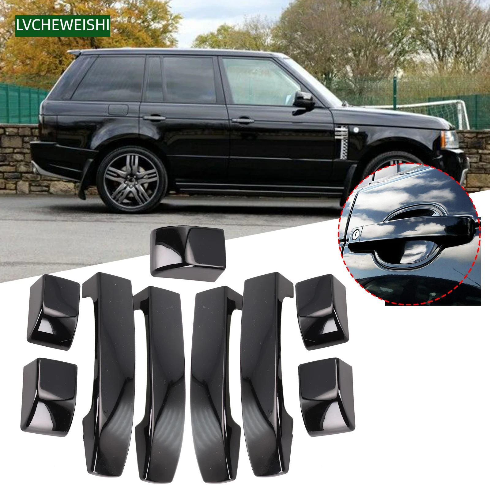 

Upgrade Your Car's Door Handles with Glossy Black Door Handle Covers for Land Rover Range L322 2002 2012 (9PCS)