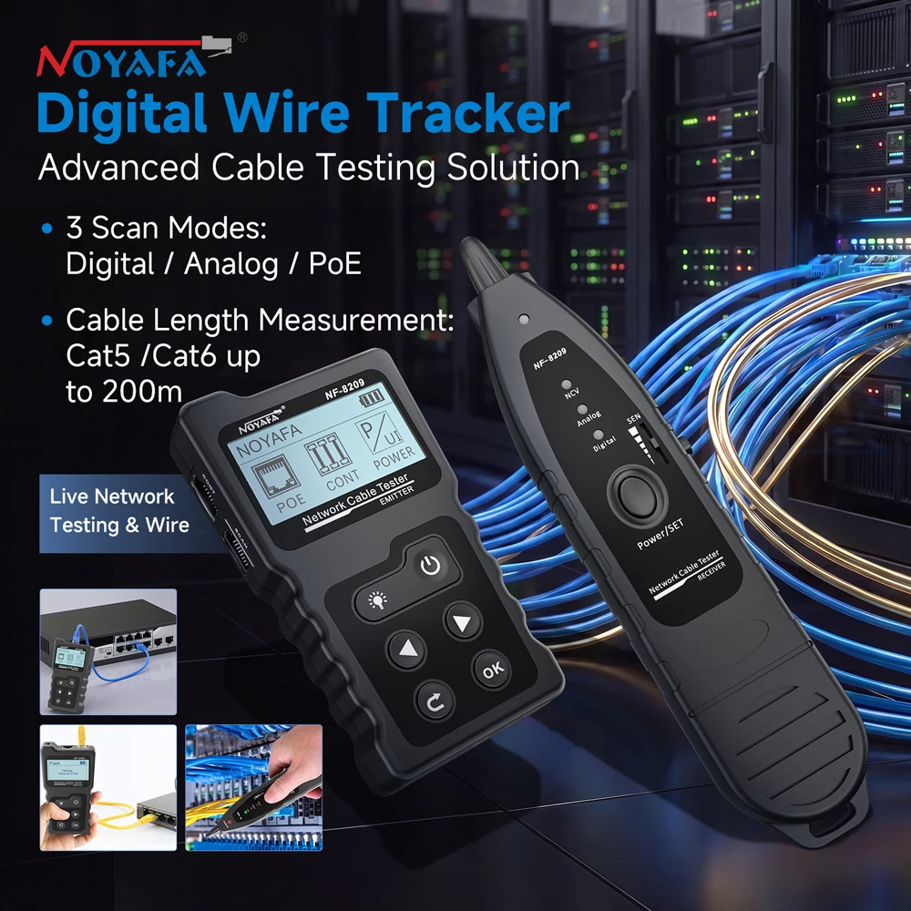 NOYAFA NF-8209 Tracciatore di Cavi RJ45, Verificatore di Cavi di Rete POE, Tester di Cavi, Strumento di Rete, Scanner di Cavi, Mappatura dei Cavi, Tester UTP
