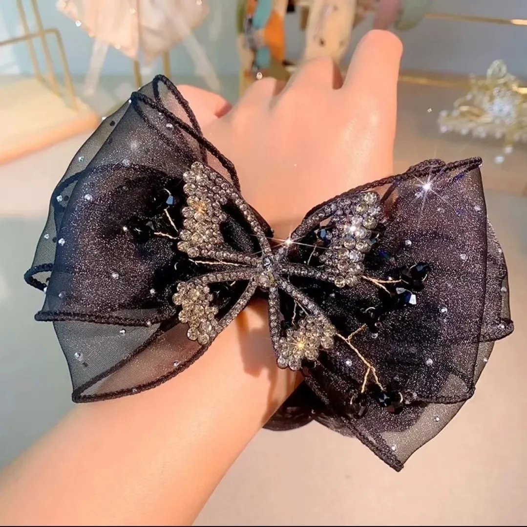 Female Cute Black Shiny Rhinestone Butterfly Hairpins Rope for Women Exquisite Ladies Bowknot Hair Claws New Accessories - Image 5