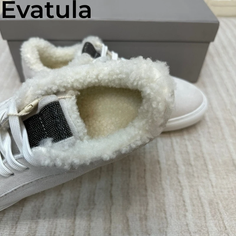 2024 Winter New Wool Lining Flat Shoes Women Suede Leather Lace Up Casual Sneakers Femme Round Toe Warm Fur Platform Shoes Mujer