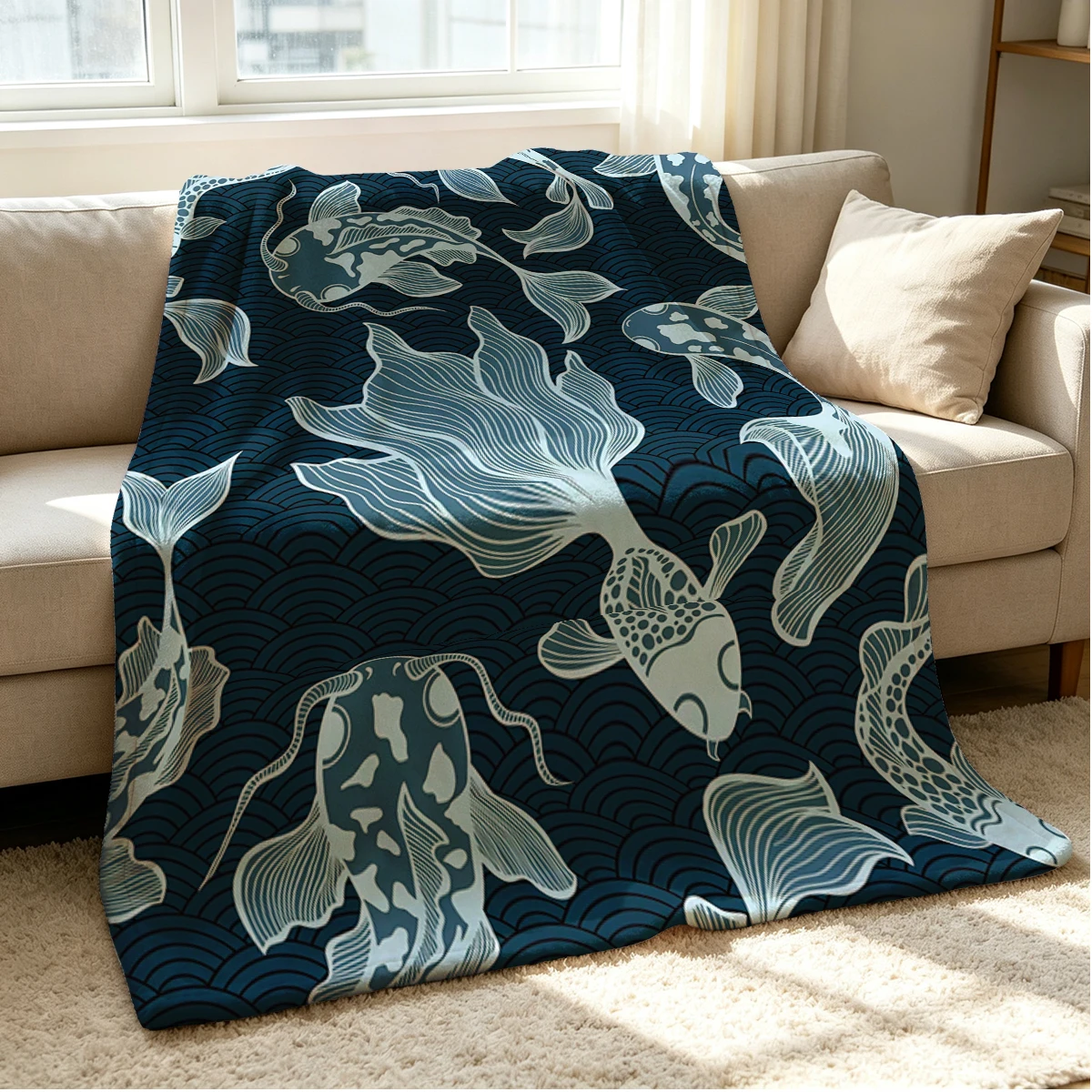 Koi Flow Flannel Blanket Warm Soft Halloween Christmas Couch Warm Cozy Decorative Decor Gift for All Season
