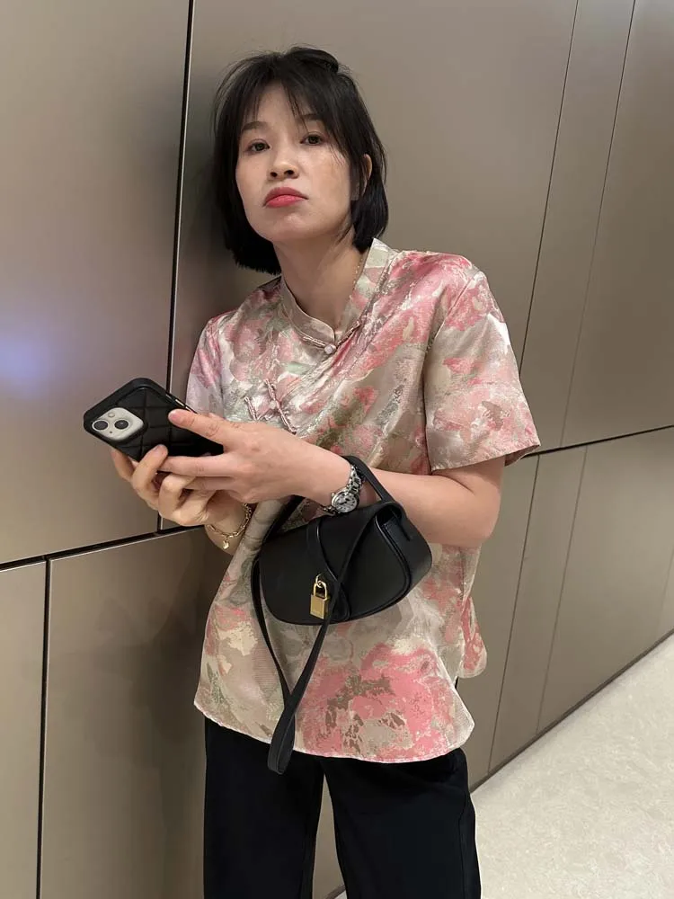 

Ele New Chinese Sle Silk irt Song Jin, разноцветная вышивка, асимметричный воротник, традиционный китайский модный топ для женщин...