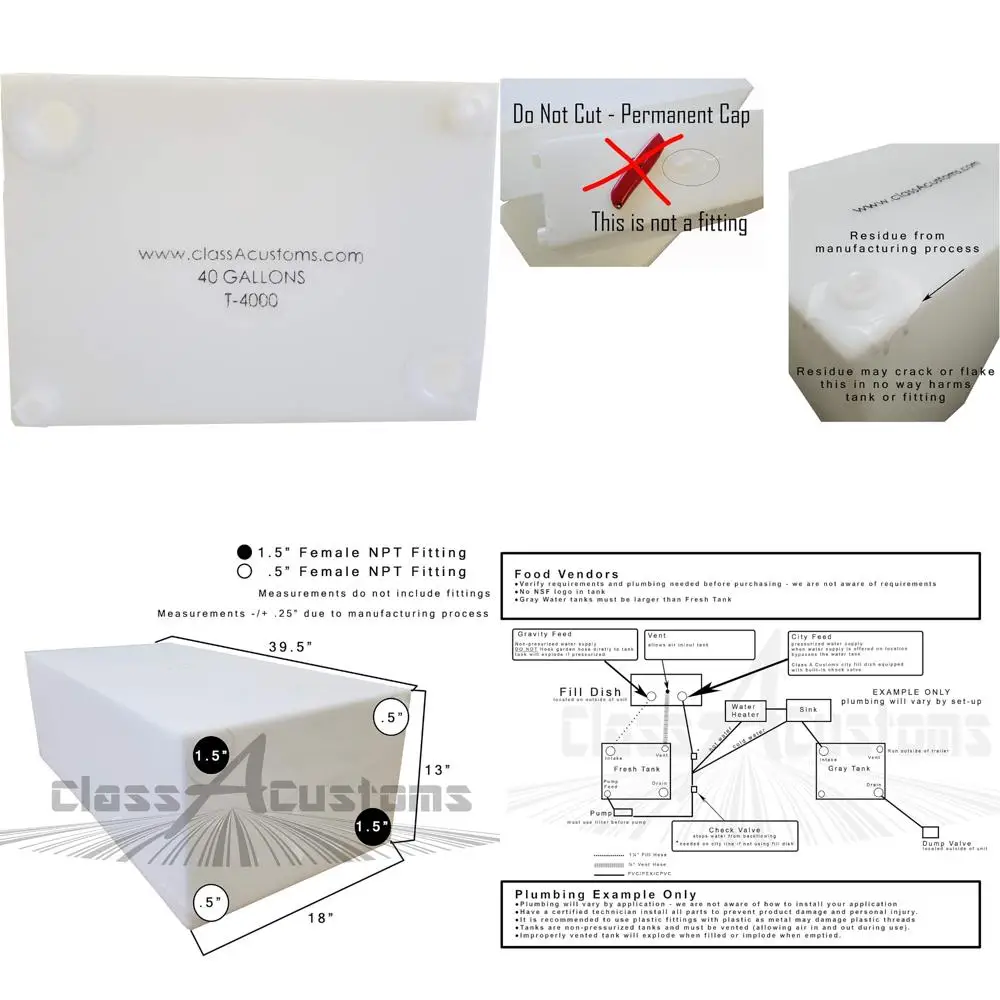 Serbatoio di stoccaggio dell'acqua fresca e grigia per camper da 40 galloni - Qualità premium