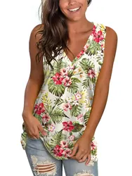 Summer Flower leaves 3D Print Tank Tops Women Fashion Streetwear Oversized V-Neck Vest Off Shoulder Sleeveless Woman Camisole