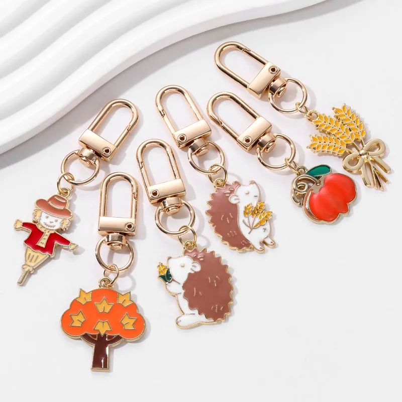 Niedlicher Igel-Kürbis-Vogelscheuche-Weizen-Ohr-Schlüsselanhänger „The Joy of Autumn Harvest Happy Pride“-Schlüsselanhänger für Thanksgiving-DIY-Schmuck