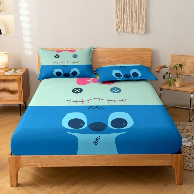 3-piece cartoon anime Stitch pattern matte three piece fitted sheet set, bedroom printed bed cover set, bedding