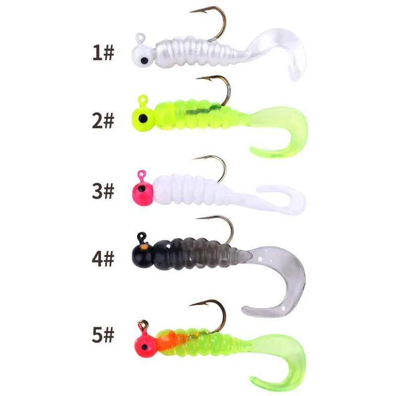 7er-Set 50mm Mehrfarbige Jig-Silikonwürmer Weichköder mit Haken 2,6g Wobbler Karpfenköder Künstliche Gummiköder für Zander – Detail 9