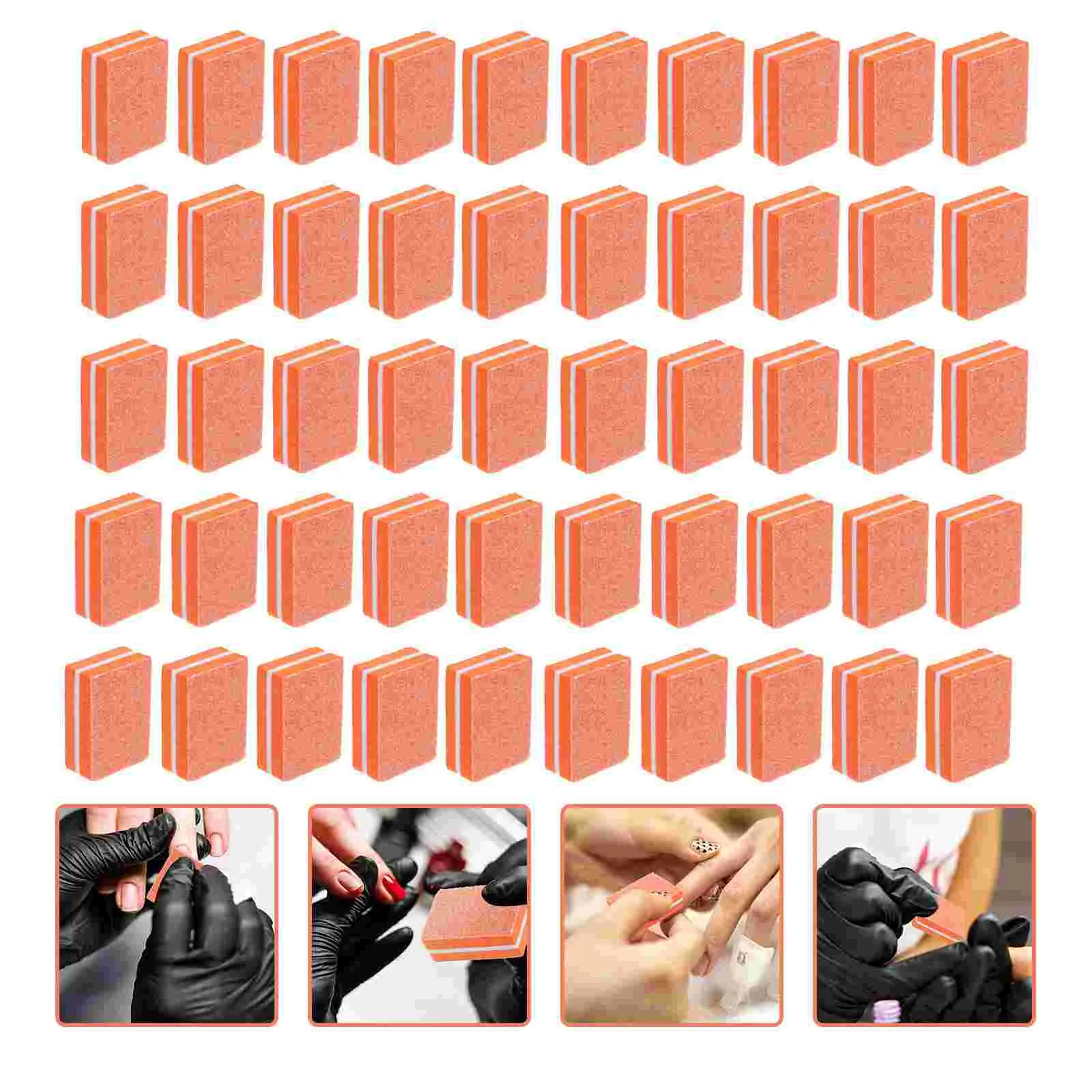 50 Pcs Nail Files Sponge Buffer Blocks Square Manicure Tools 4-side Polishing Mini Buffers Orange