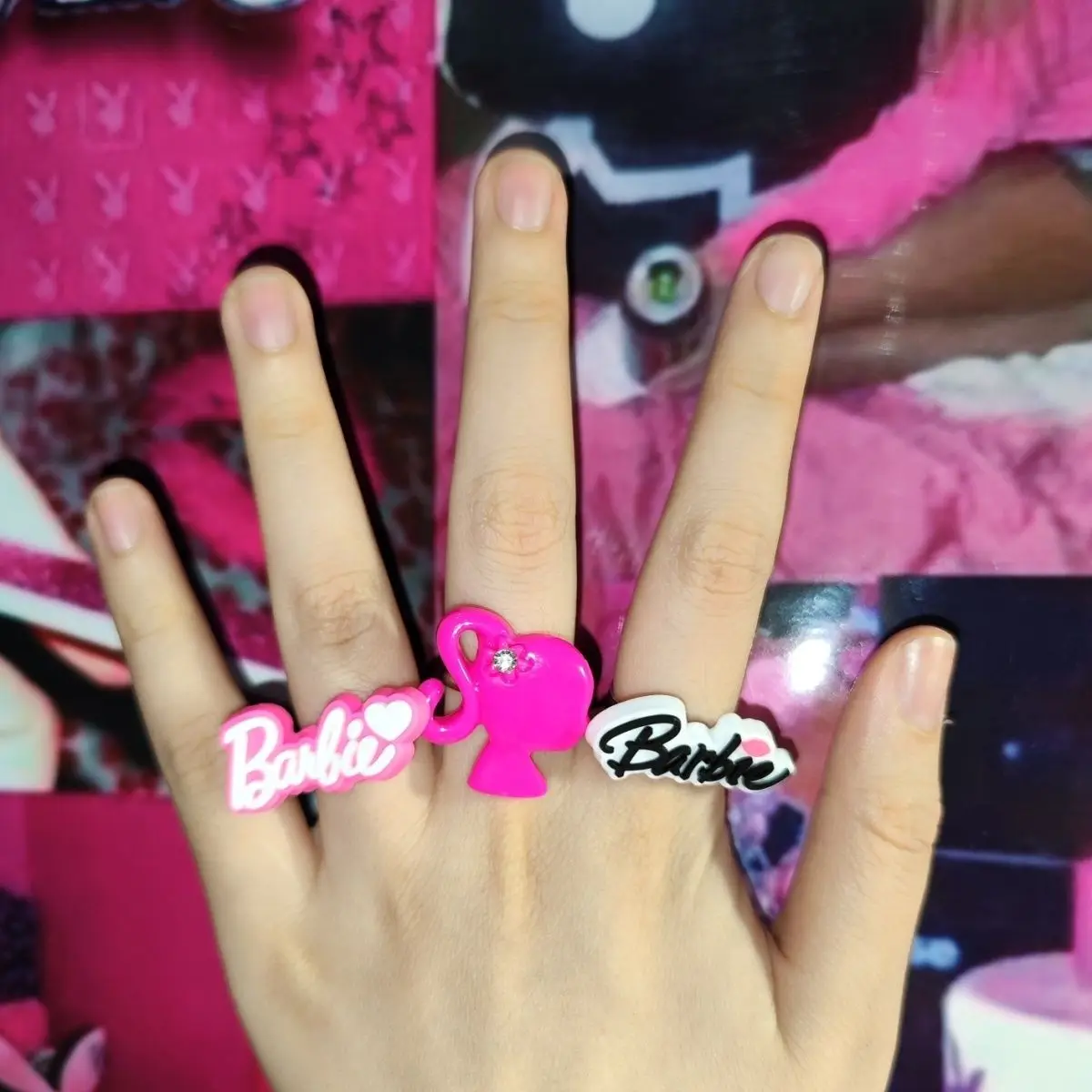 Y2K Girls Barbie Ring Kawaii Cartoon Female Original Homemade Female Millennium Hottie Barbies Ring Women Opening Adjustable