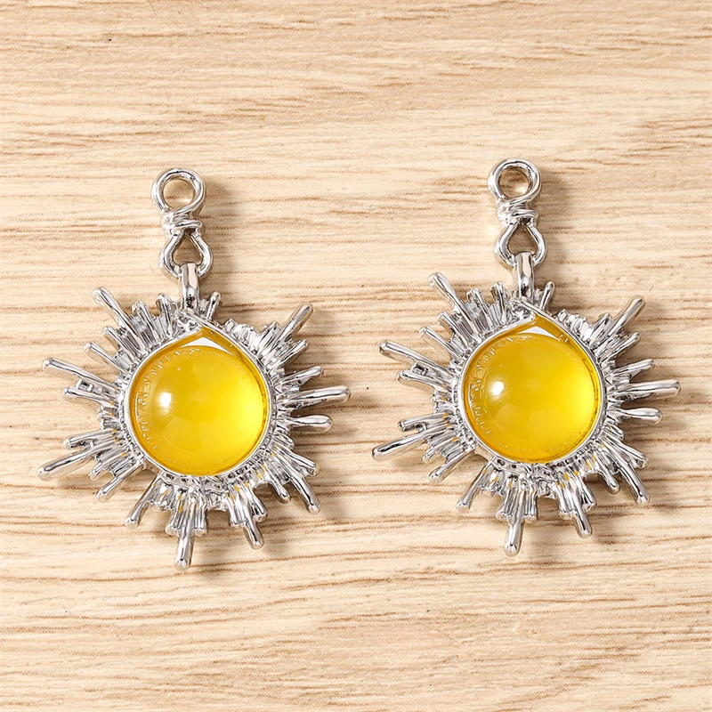 5 Stück 24x32mm Niedliche Bunte Kristall-Metall-Sonnenanhänger für Halsketten, Ohrringe, Armbänder, DIY-Bastelzubehör, Schmuckherstellungszubehör – Detail 14