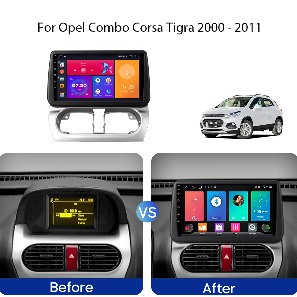 For Opel Combo Corsa Tigra 2000-2011 Car Radio Navigation GPS Multimedia Video Player Android Auto Autoradio 5G WIFI DSP No 2din