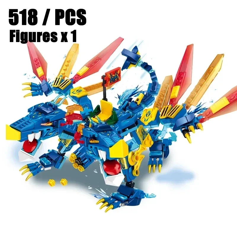 Phantom Ninja Ice Ice Fire Double Headed Dragon Series Element Dragon Building Blocks Set Classic Cartoon Model Bricks Kit Toys