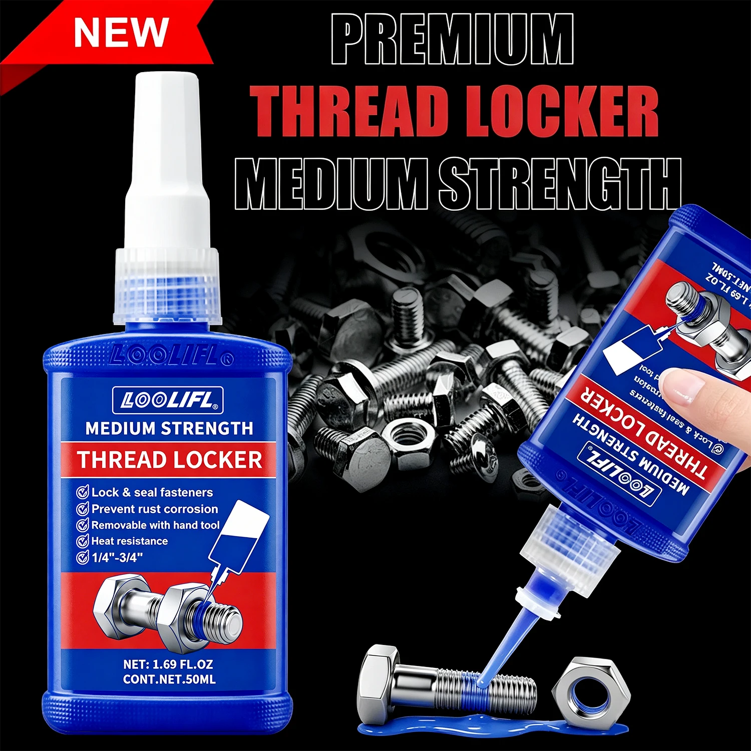50ML 272 243 Blue Thread Locker Nuts-Bolts Locker Screw Adhesive Lock Tight Seal Fasteners Anaerobic Curing Metal Glue Rustproof