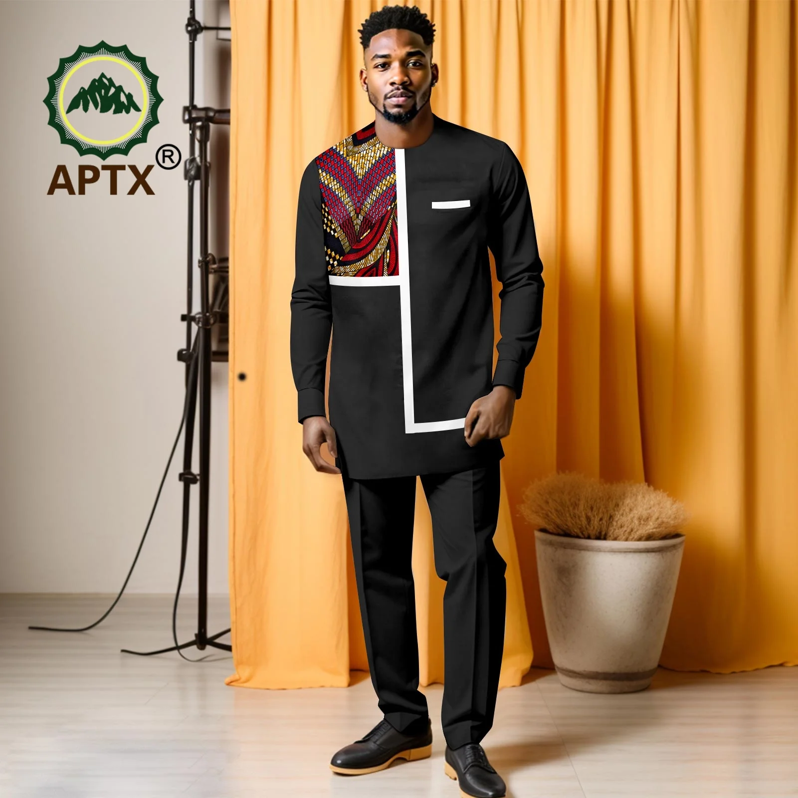 African Clothing for Men Ankara Print O-Neck Long Sleeve Patchwork shirt and Pants 2 Piece Suit Dashiki Casual Party 2516097