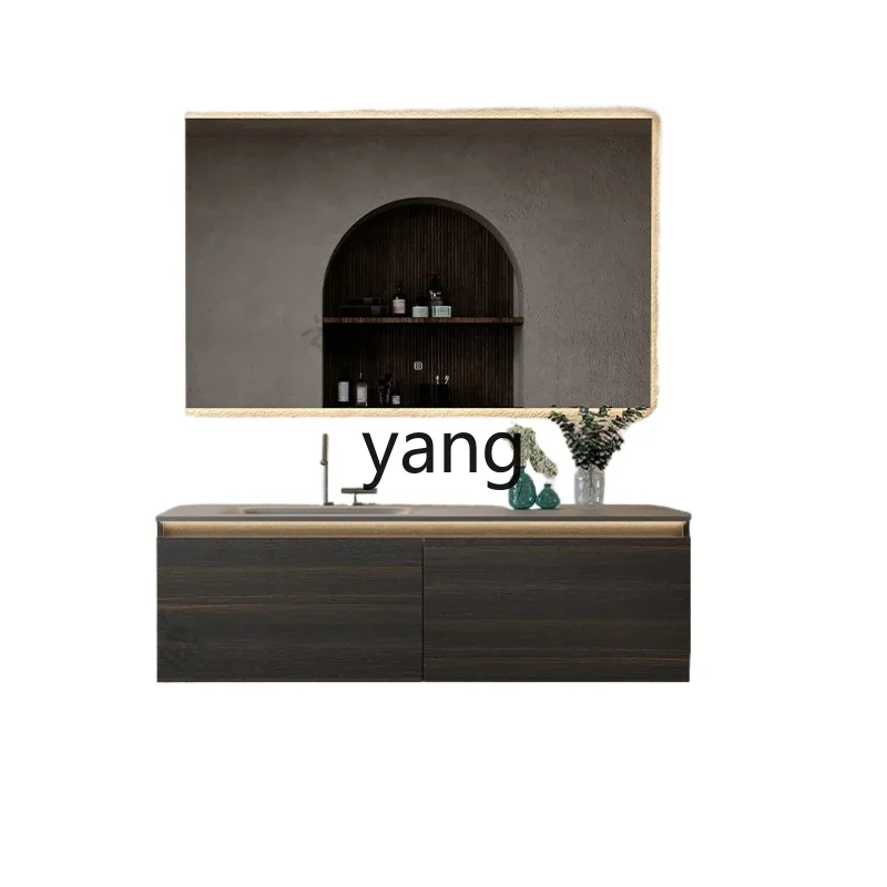 

ltt rock slab hot bending ceramic seamless integrated basin bathroom cabinet combination medium and ancient style