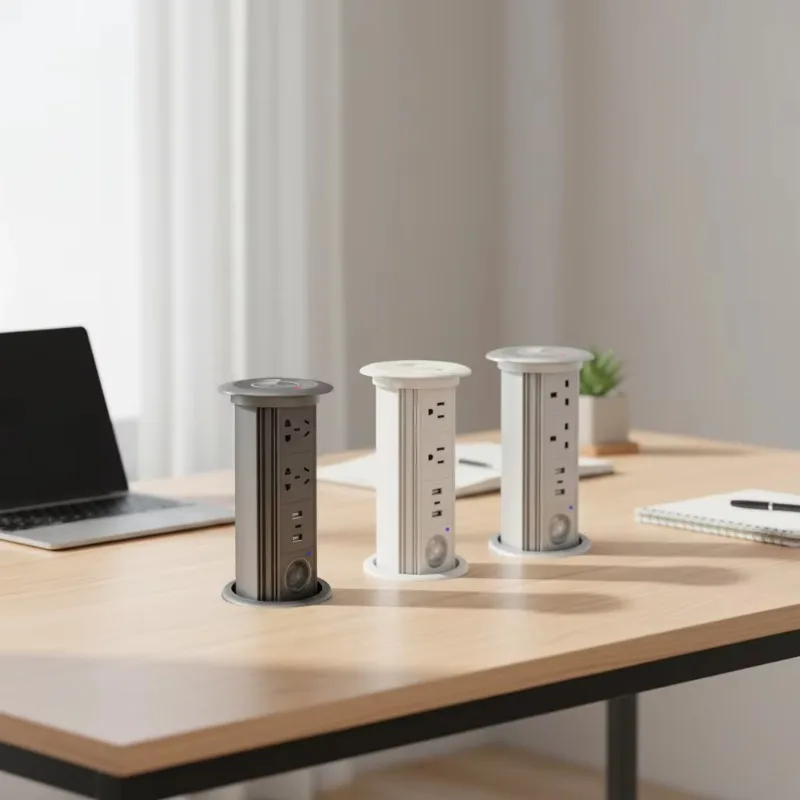 Modern Pop ABS Tabletop Socket 13A 100-250V USB Type C Ports 4 AC Outlets Wireless Charging Kitchen Lifting Hidden Design