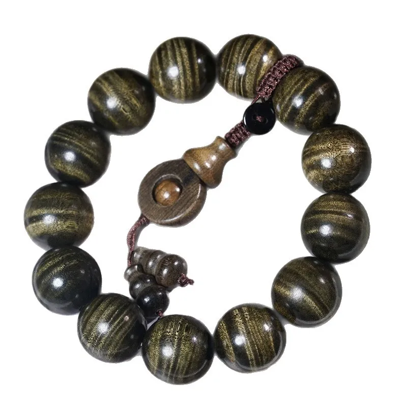 Natural Dark Golden Phoebe Water Wave Grain Mala Ebony Mens Prayer Bead Festival Gift