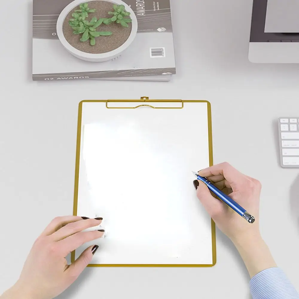 Stainless Steel A4/A5 File Folder Hard Multifunction Writing Clipboard Gold/Silver Writing Pad Restaurant