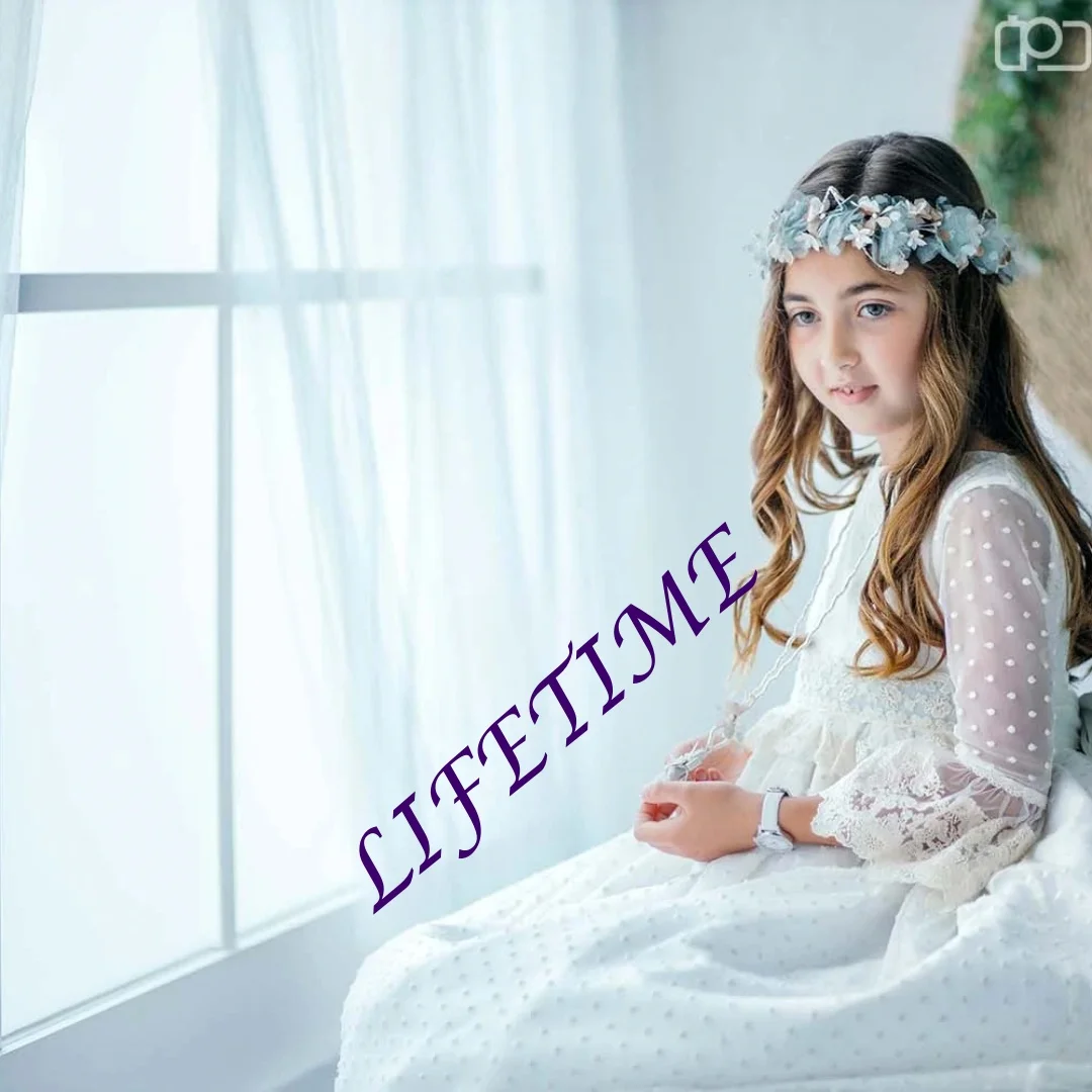 Customized Pink Lace Holy Communion Dress with Half Sleeves Embroidered Bodice Ribbon Belt And Long Ball Gown for Girls