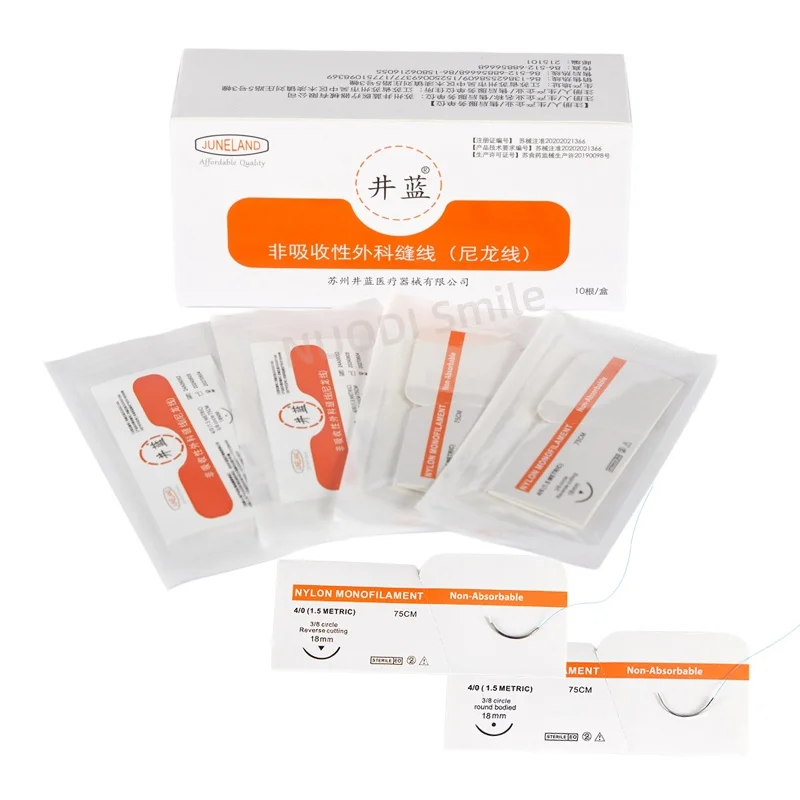 

10Pcs/box Non-Absorbable Dental Practice Suture Thread with Needle 75CM 3/0 4/0 5/0 Nylon Teaching Exercises Dentistry Tools