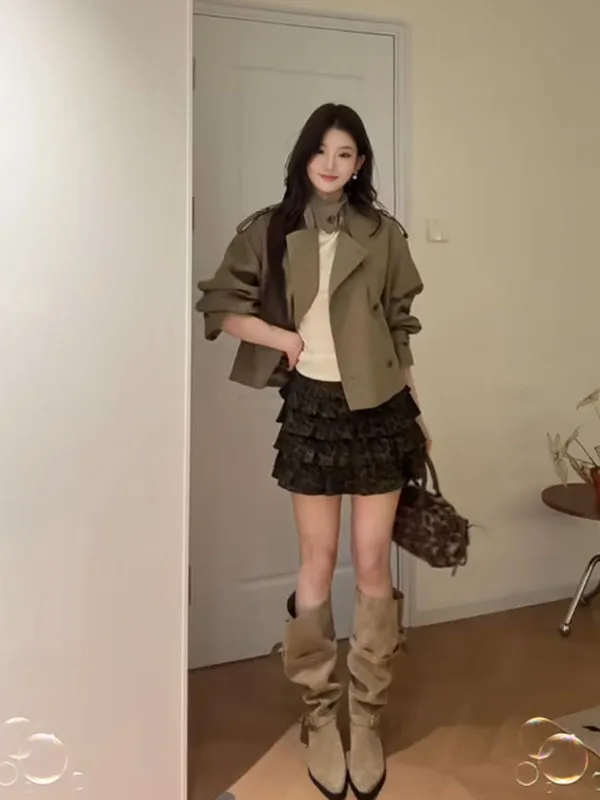 

Fashionable Short Coat Jacket Women's Casual Style Autumn New Arrival High-End Feel Trendy Outerwear Polyester Fiber Long Sleeve