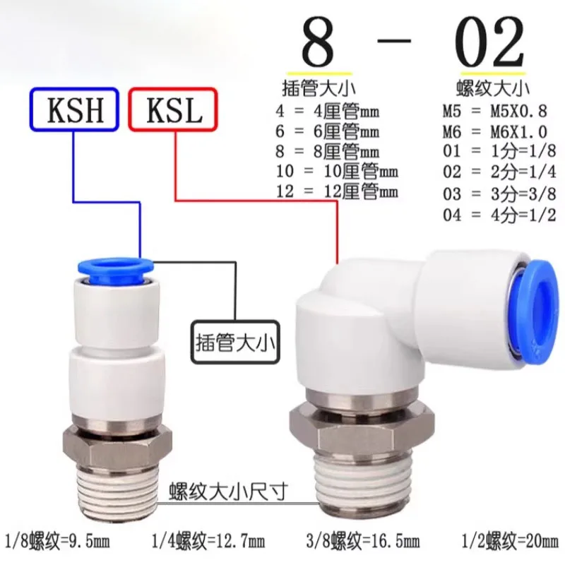 High-speed Rotary Joint Pneumatic Quick-insertion Trachea Universal 360-degree KSL4/6M5 Straight Through KSH8/10-010203