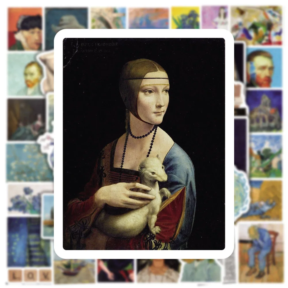 10/30/50pcs 세계적으로 유명한 예술 유화 스티커 만화 복고풍 미적 스티커 가방 전화 노트북 낙서 데칼 장난감