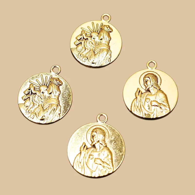 10pcs Antique Gold Color Holy Father and Virgin Mary Metal Tag Pendant DIY Charm Christian Bracelet Jewelry Crafts Making P1356
