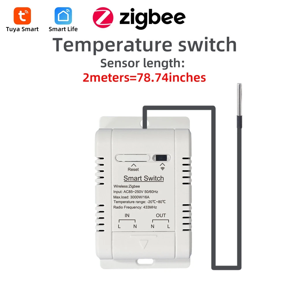 

【Livraison Rapide】Tuya Zigbee Температурный переключатель 16A Умный беспроводной термостат с датчиком температуры 2M поддерживает голосовое управление