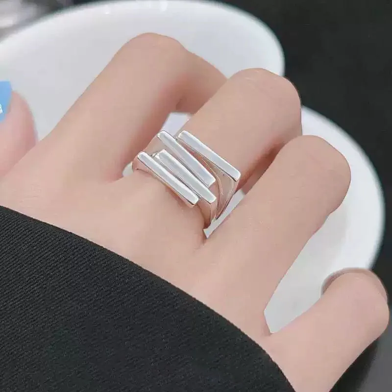 925 Sterling Silver Rings For Women Simple Vintage Handmade Adjustable Finger Interline Ring Fashion Band Female Bijoux Gift