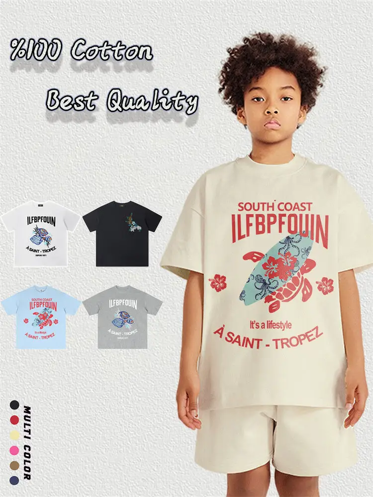 

Милая детская летняя одежда, футболки с забавным принтом, новинка 2025 года, футболка с мультяшным принтом рыбы, хлопковые топы для мальчиков, повседневные детские футболки с короткими рукавами