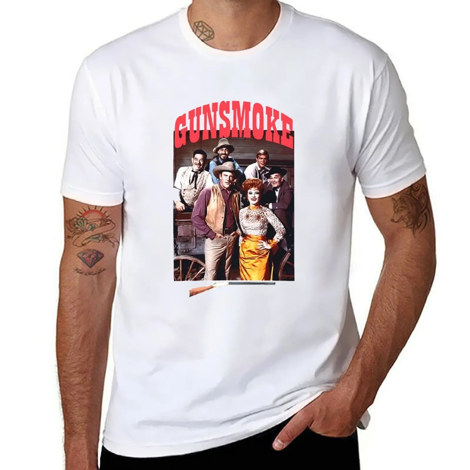 

Cast of Gunsmoke Mat Dillon and Kitty, Doc and Festus T-Shirt man t shirt designer t shirt men 100% cotton luxury brand T-Shirt
