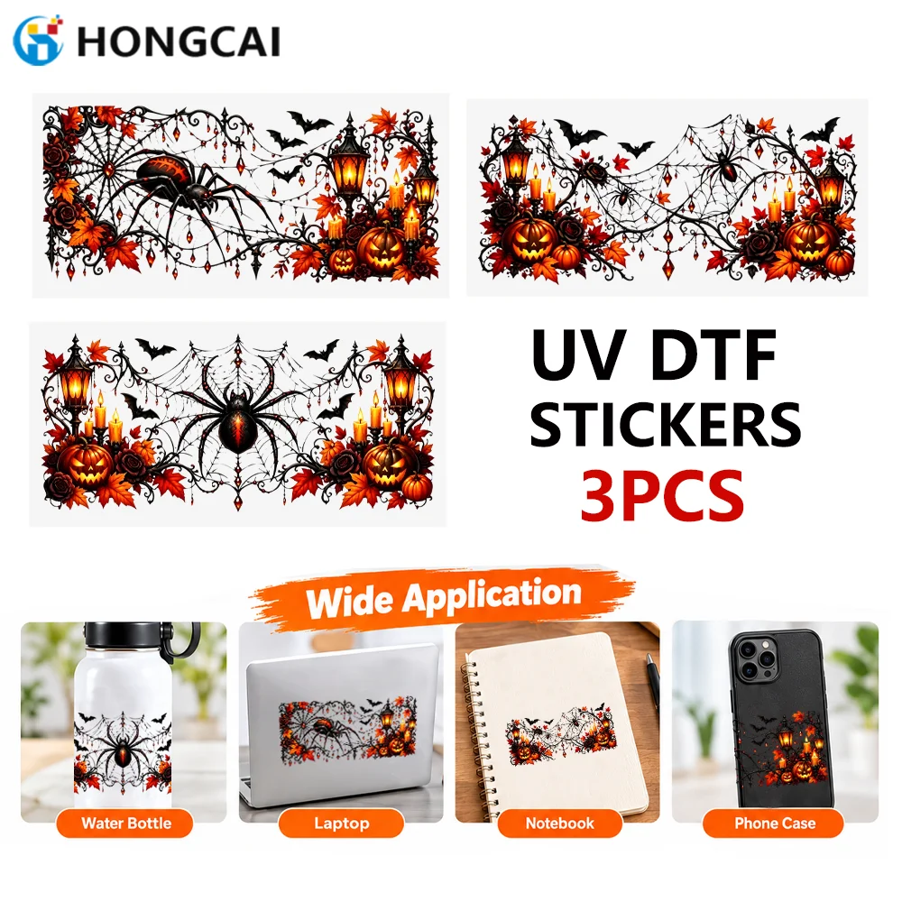 3PCS Halloween Decor UV DTF Crystal Label Stickers. DIY transfer decals suitable for tumblers, notebooks,laptops and phone cases