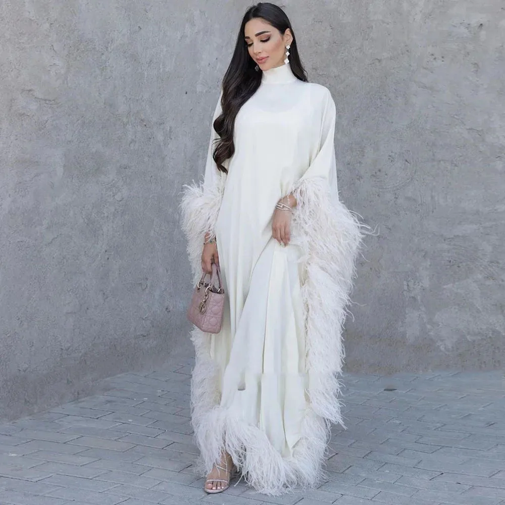 Luxury Prom Dress With Feather Sleeves Customized Wedding Party Dress Formal Gown Dubai Saudi Arabia Elegant Evening Dress