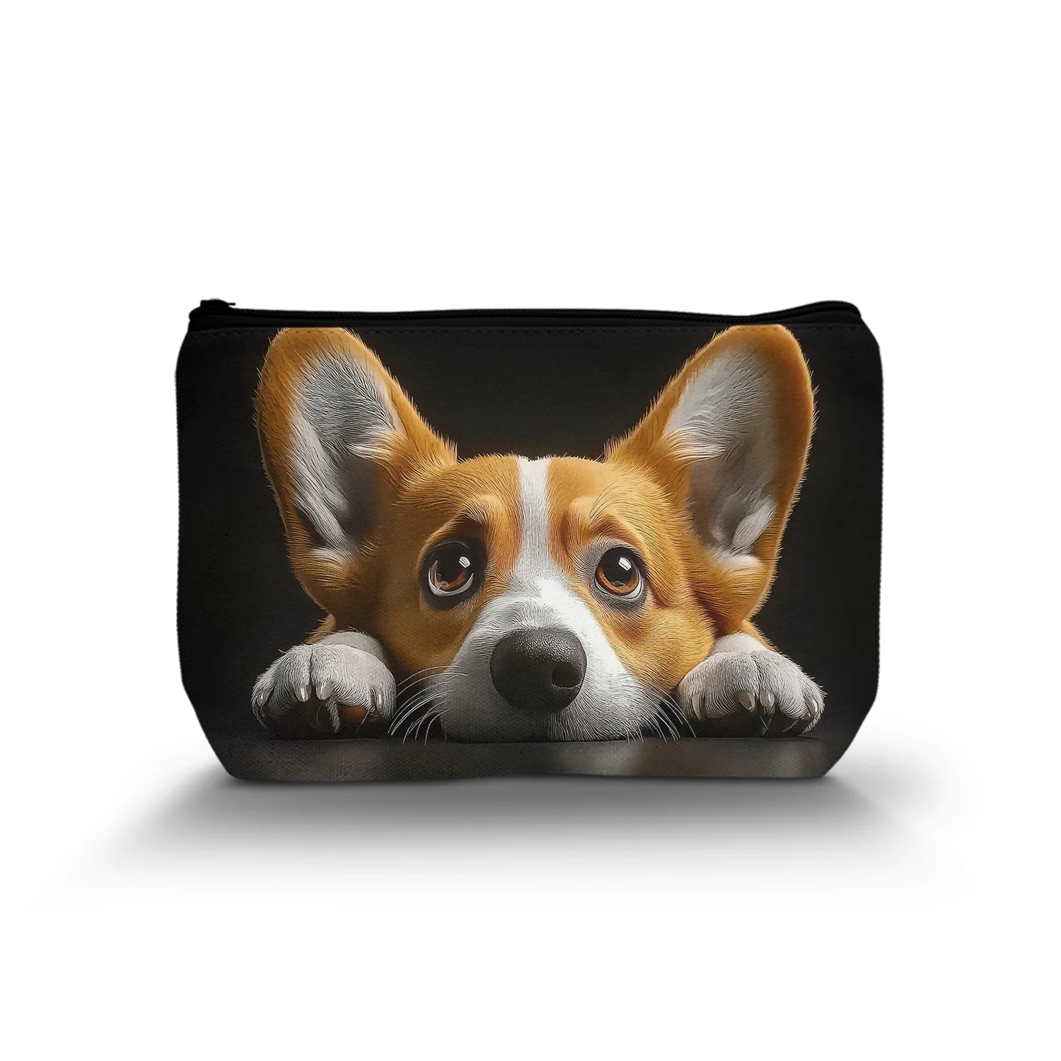 1Pc Corgi Cosmetic Bags Cute Corgi Lying Down Black Background Animal Theme Makeup Bag For Dog Lovers A 8.66X5.51Inch