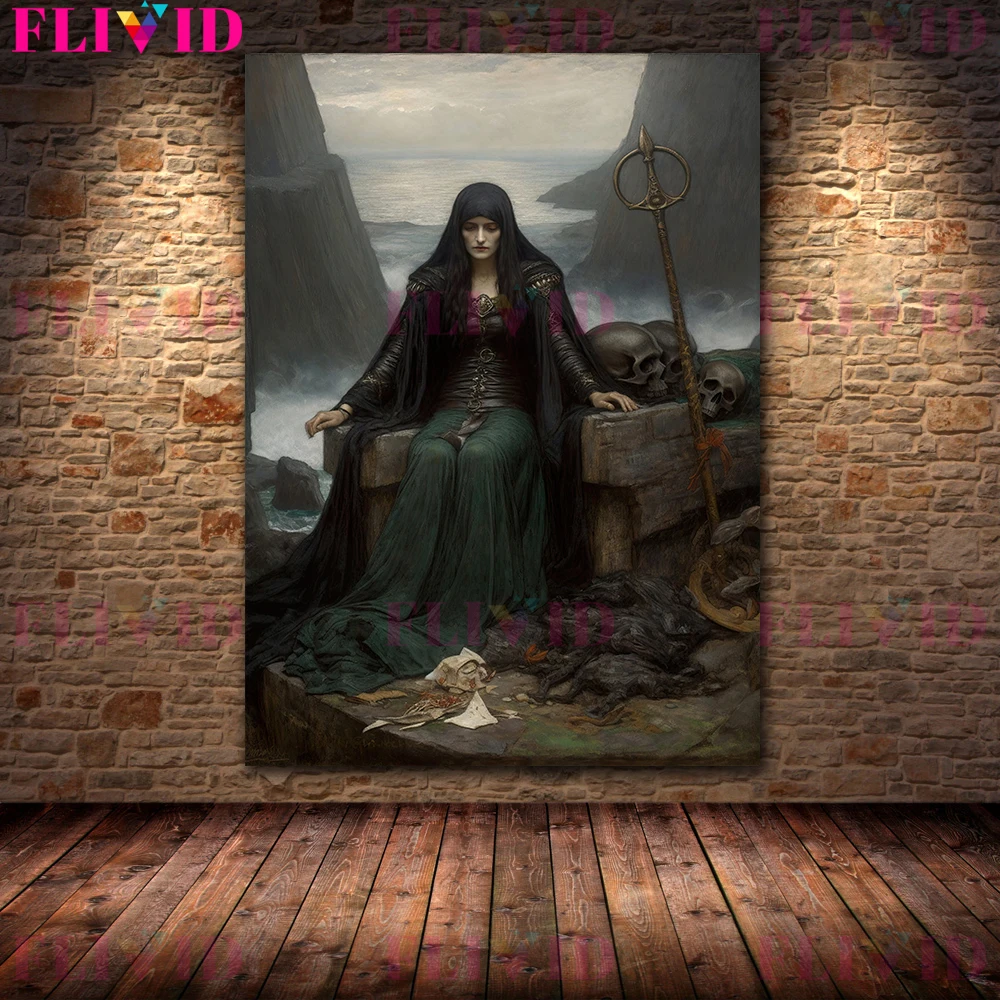 Black Magic Priestess Satanic Witchcraft vintage wall art canvas painting Celtic Mythology Goddess art poster pirnt home decor
