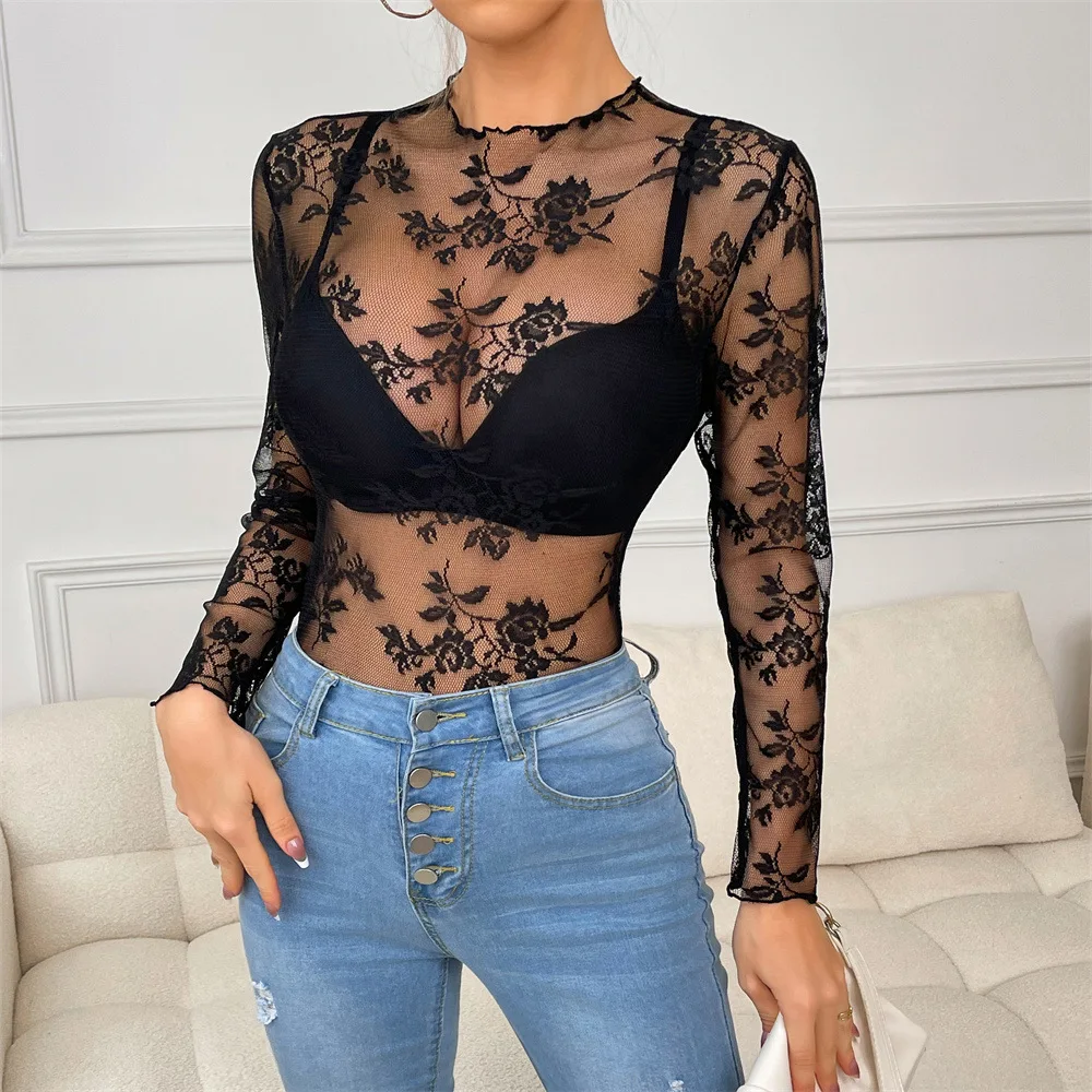 Spitze Korsett Top Frauen Sexy Cut-out Weibliche Victoria Perspektive mit Langarm Basis Shirt Floral Bustier Korsett