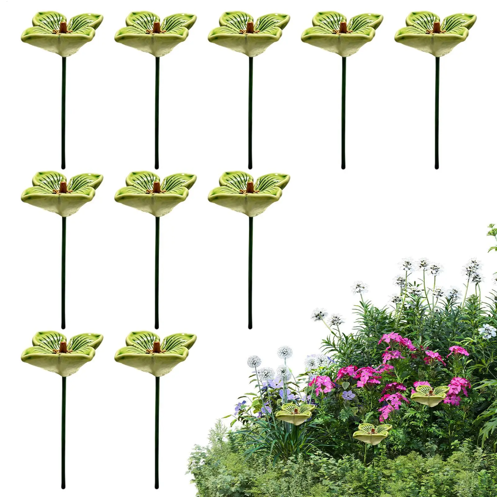 10PCS Colorful Ceramic Bird Bath, Flower Shaped Butterfly Bee Water Feeder Bowl, Garden Ornament for Yard Patio Lawn Backyard