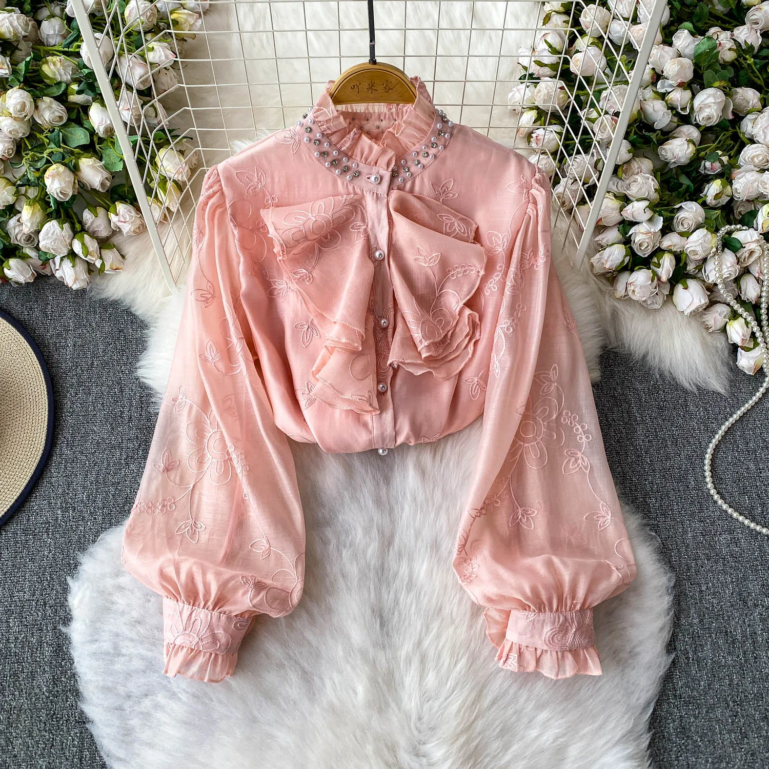 

Женские элегантные топы принцессы в стиле феи Лолиты, женские рубашки с оборками и бисером, роскошная блузка с вышивкой, винтажные осенние рубашки в дворцовом стиле