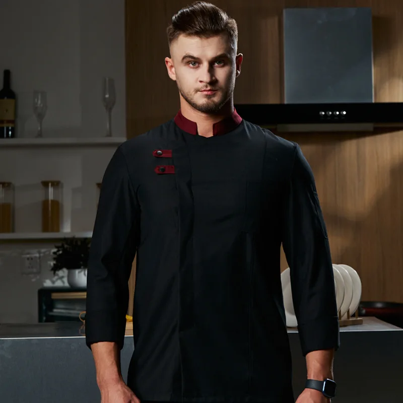 Long-sleeved Chef Coat Kitchen Cook Workwear with for Restaurant Hotel Bartender Executive Chef Uniform