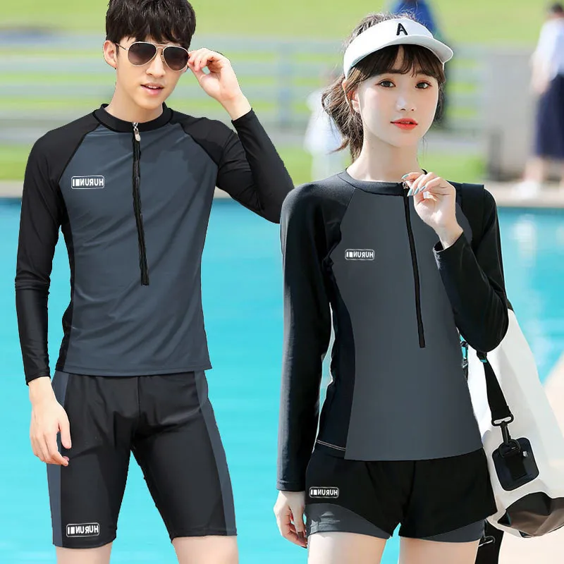 Rash Guard Men's Swimwear Surf 2024 Couple Two Piece Long Sleeve Swimsuit Women Swimming Suit Beach Diving Bath Suit Monokini 