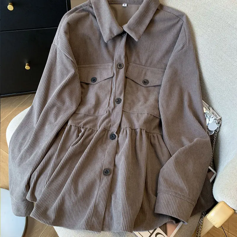 

Элегантная и модная вельветовая ветровка, повседневная длинная рубашка, утягивающий топ с длинными рукавами на шнуровке